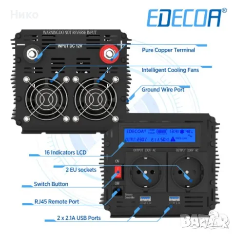 инвертор за соларен панел или кола EDECOA Spannungswander мощност 2000W, снимка 1 - Аксесоари и консумативи - 48630010