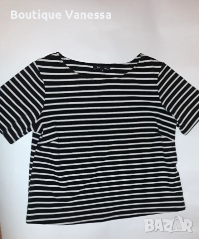 Дамска блуза с къс ръкав в черно-бяло , снимка 2 - Тениски - 50730673