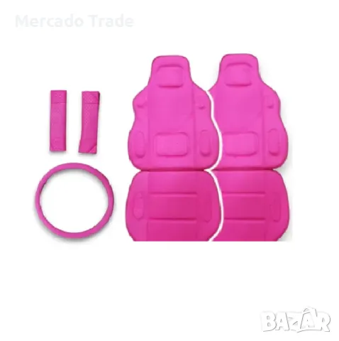 Тапицерия за кола Mercado Trade, Mасажори за седалка, Калъф за волан, Протектори за колан, Розов