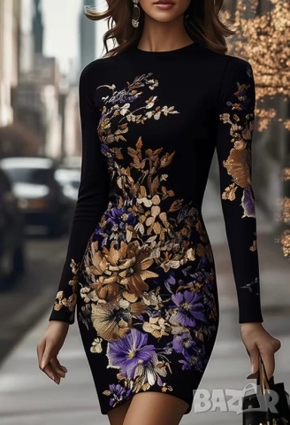 Черна рокля на цветя