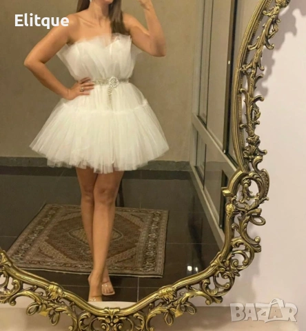 Кукленска бяла рокля с панделка 