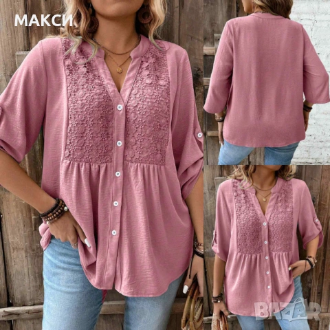 Елегантна дълга клоширана макси туника с V-образно деколте, копчета, прекрасна дантела и скъсяващи с, снимка 2 - Туники - 53166168