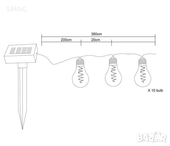 Соларна лампа цветни крушки 3.8м - 10 бр, снимка 4 - Соларни лампи - 45780515