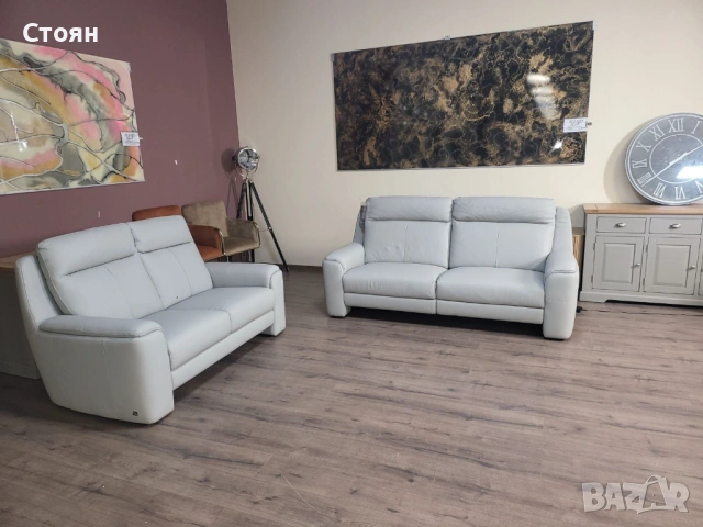 Италиански сив кожен комплект дивани тройка и двойка с ел. релакс, снимка 13 - Дивани и мека мебел - 53730432