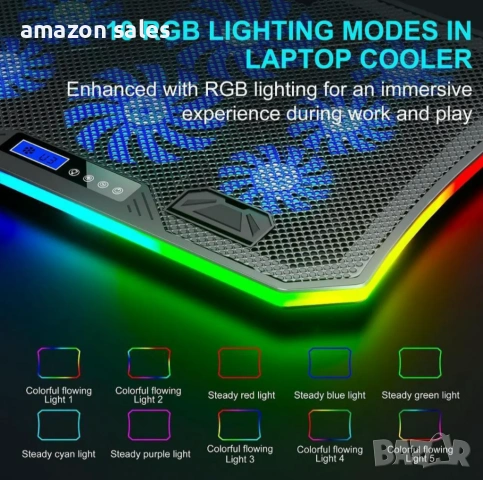 MOOJAY C50 Охлаждаща подложка за лаптоп,10 режима RGB осветление,8 вентилатора, снимка 3 - Лаптоп аксесоари - 54238533