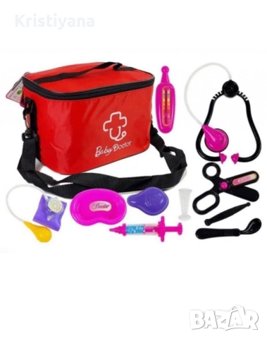 Червена Детска докторска чанта Baby Doc с аксесоари -