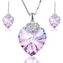 Нов подаръчен комплект Сваровски от колие и обеци във формата на сърце в лилаво , снимка 1