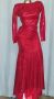 S Ярко червена дълга рокля с пайети гол гръб, снимка 1 - Рокли - 45108307