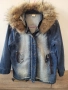 Дънково яке Fashion kids store с яка от естествен косъм, снимка 5