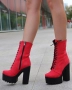 Боти на ток - червен велур с черно ходило, снимка 3