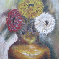 Картина -масло, картон ,ваза с цветя, 30х25см., снимка 3 - Картини - 45055398