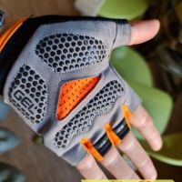 Еластични ръкавици без пръсти за колоездене, черно с оранжево - КОД 4056, снимка 2 - Ръкавици - 45221213