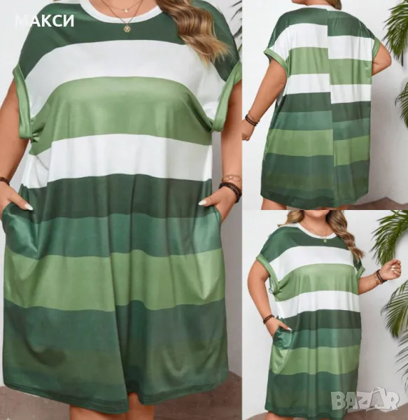 Прекрасна макси еластична лятна рокля със скрити странични джобове в пастелно модерно райе, снимка 1