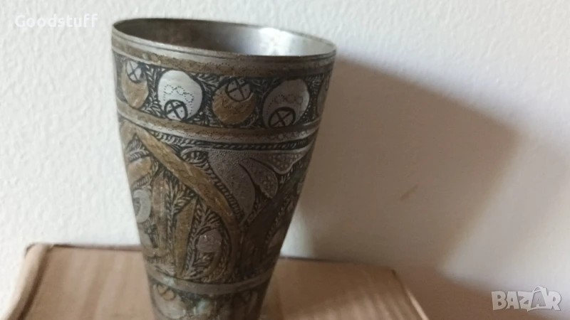 Османска,чаша,бокал,рьчно рисувана,гравюри,бронз, 3 цвята, снимка 1