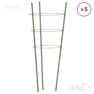 vidaXL Стойки за цветя с 3 пръстена, 5 бр, зелени, 75 см, стомана(SKU:319374), снимка 1