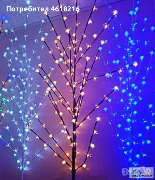 Коледно Бяло/синьо светещо дърво разноцветни LED /диодни/ лампички 150см, снимка 1