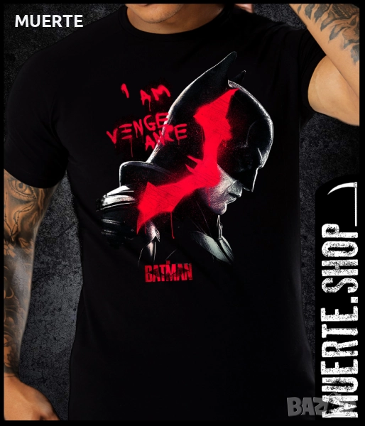 Черна тениска с щампа THE BATMAN 2022 VENGEANCE, снимка 1