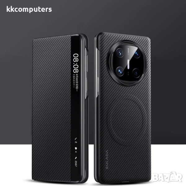 Калъф SULADA Kevlar за Huawei Mate X6 – смарт капак с прозорец, кожена текстура и магнитна функция, , снимка 1