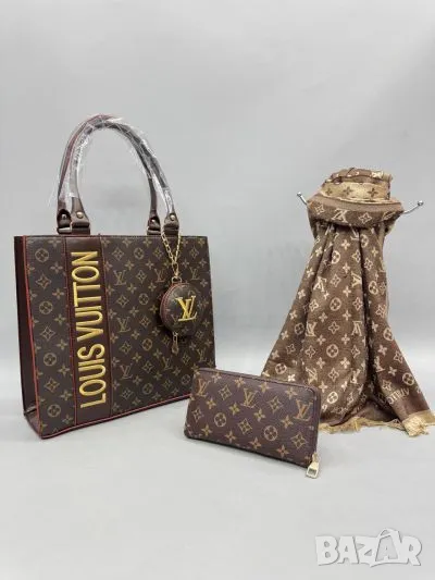 дамски комплект чанта, портмоне и шал louis vuitton , снимка 1