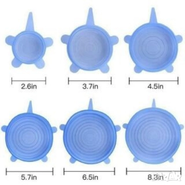 Комплект от 6 броя силиконови капаци за храна, снимка 1