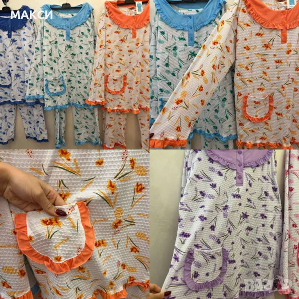 Силно еластичен и много мек памучен комплект /пижама/ - блузка с джобче + долнище с ластична т, снимка 1