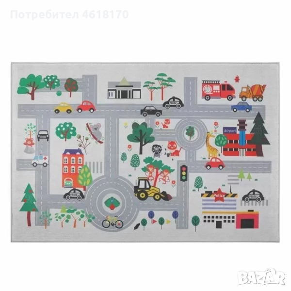 Детскa постелка за момчета с автомобилен път с противоплъзгаща основа - размери 150 x 100 см, снимка 1