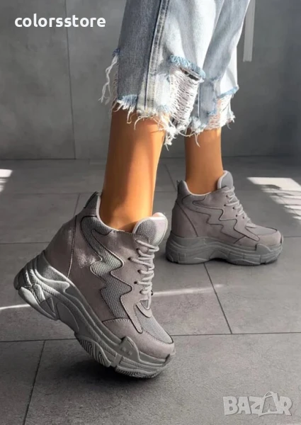 Кецове на платформа - сив велур и мрежа - PJN90

, снимка 1