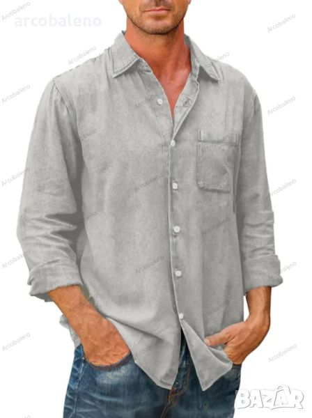 Ликвидация! Мъжка ежедневна едноцветна риза с дълъг ръкав - Доставка 24часа , снимка 1