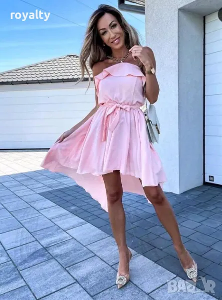 ПРОМО Розова лятна рокля с паднали рамене, снимка 1