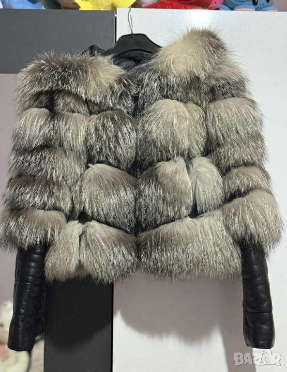 Кожено палто с косъм от лисица, снимка 1