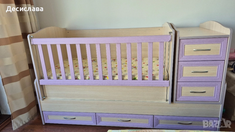 Детско/ бебешко легло (кошара) 3 в 1, с люлеещ се механизъм и матрак, снимка 1