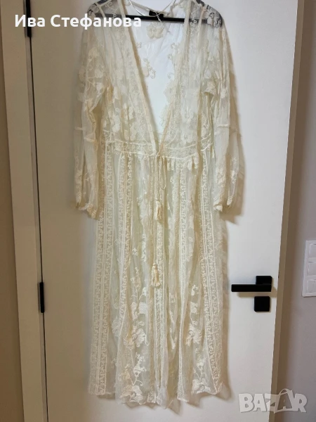 Нова плажна бяла памучна памук дантелена наметка плажна дълга риза кафтан плажна дълга рокля , снимка 1