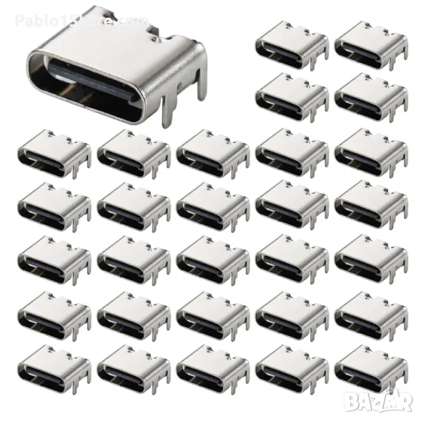 30Pcs USB-3.1 USB C гнездо, 6-пинов тип-C женски конектор за дизайн на печатни платки, Направи си са, снимка 1