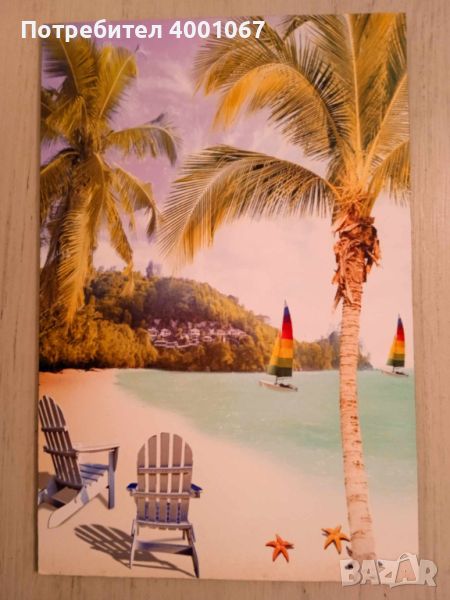 картина пано с екзотичен плаж,  върху дървена плоскост, снимка 1