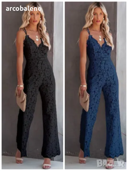 Елегантен дамски дантелен гащеризон със средна талия, 2цвята, снимка 1