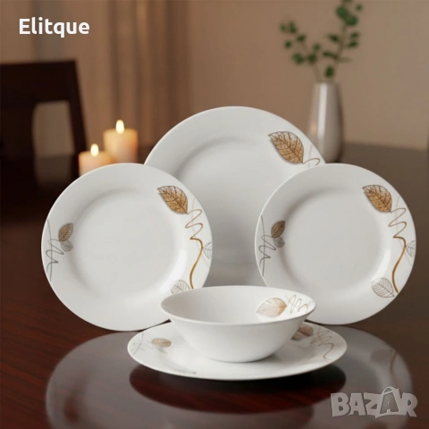 Стил и изтънченост за всяка трапеза - Комплект чинии 24 части с елегантен листен дизайн, снимка 2 - Други - 53302965