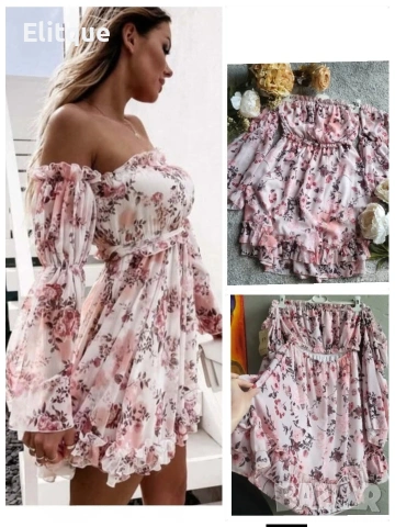 Флорална рокля с паднали ръкави , снимка 2 - Рокли - 53587528