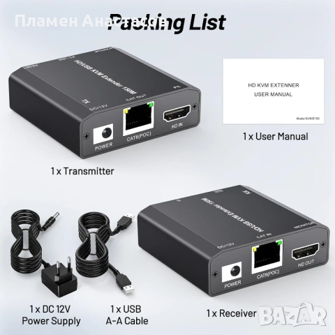 HDMI USB KVM Extender – удължител за HDMI и USB управление до 150 м през CAT6/CAT5e, снимка 7 - Приемници и антени - 53847221