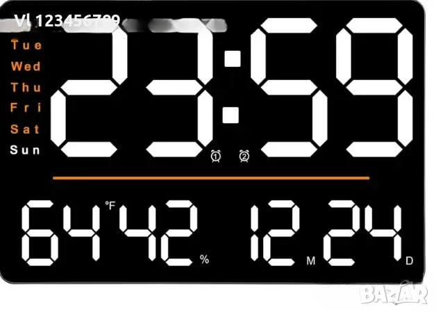 Цифров стенен часовник  Часовник с голям дисплей и цифри X6636 