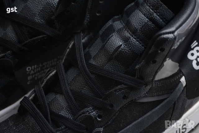 Уникални Редки Маратонки Nike Air Jordan 1 x Off Whit x LV Louis Vuitton All Black Кецове , снимка 12 - Маратонки - 50476851
