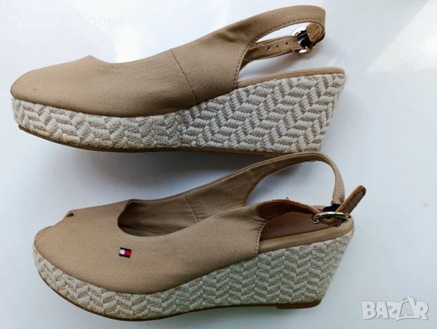Томму Hilfiger бежови сандали от плат+ подарък тениска MSCH, снимка 4 - Сандали - 50713525