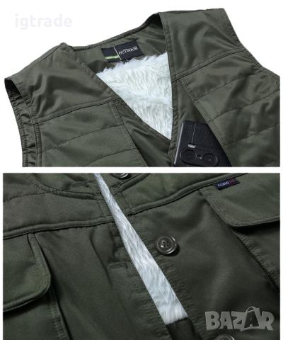 Мъжка зимна топла вълнена жилетка - Outdoor жилетка с джобове, термо зимна жилетка без ръкави - XL, снимка 5 - Якета - 45798533