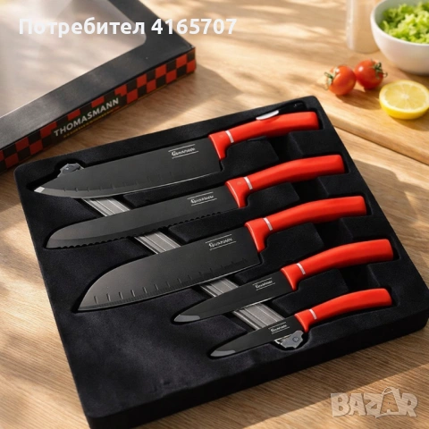 Комплект ножове Goldmann GM 5259, 5бр. с магнитна релса, Незалепващо покритие, Кутия, снимка 4 - Прибори за хранене, готвене и сервиране - 53529458