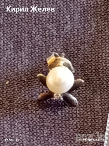 Винтидж сребърна обеца с флорален мотив и инкрустирана перла 50980, снимка 7 - Обеци - 52735533