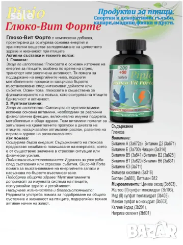 Pipio Gluco-Vit Forte за птици, снимка 2 - други­ - 47778006