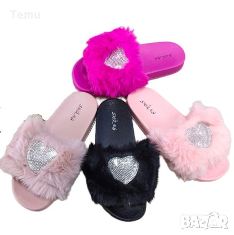 Сладки дамски чехли с пух и романтично сърчице за вълнуваща лятна визия, снимка 3 - Чехли - 45846950