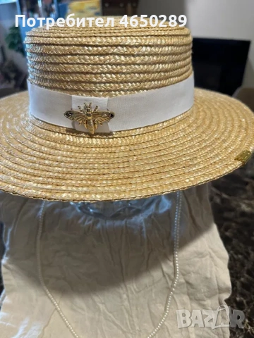 Лятна сламена шапка с права периферия, снимка 3 - Шапки - 53925208