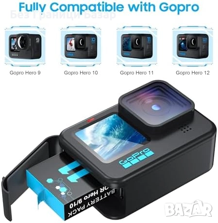 Нов Комплект батерии и зарядно с Micro SD четец за GoPro Hero 9–12, снимка 2 - Батерии, зарядни - 52507733
