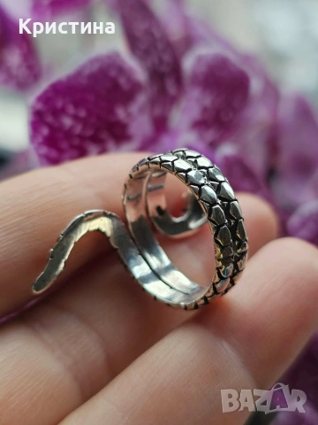 Винтидж сребърен пръстен Змия, снимка 4 - Пръстени - 54015745