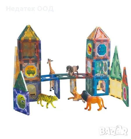 Цветни магнитни тухли Zoo, 77 бр., снимка 2 - Конструктори - 48765397